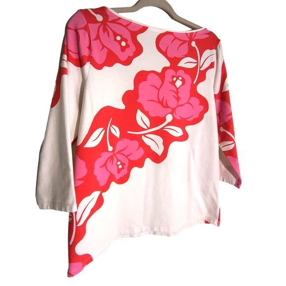 Talbots 3/4 Sleeve Tee Wmn's Plus Sx X White Red Pink Floral Boat Neck Pullover - Picture 7 of 13
